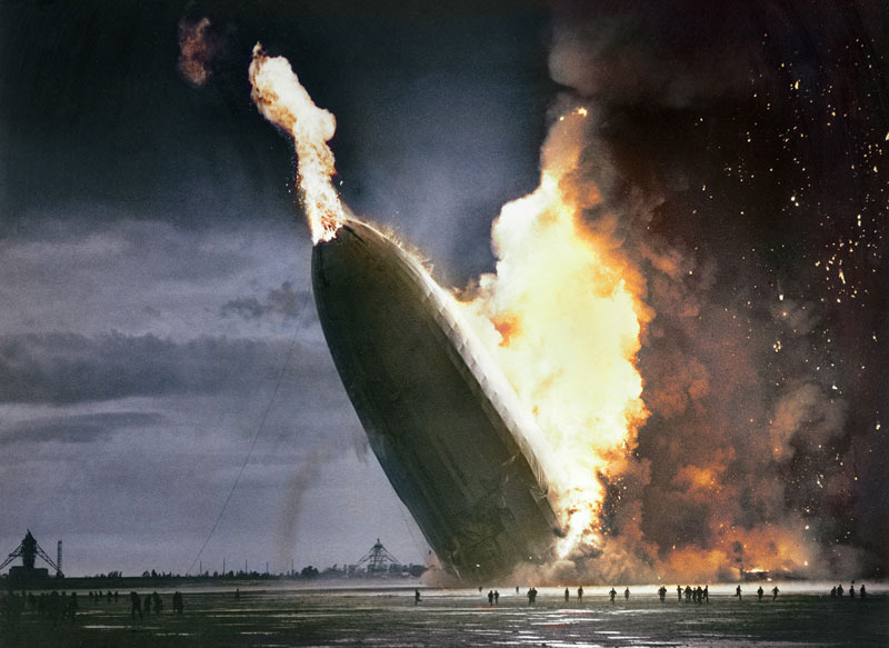 The Hindenburg burning from grace – “oh, the humanity, and all the passengers..”