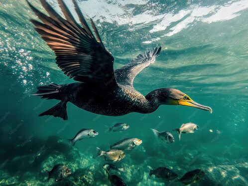 Completely in his element, this diving cormorant..