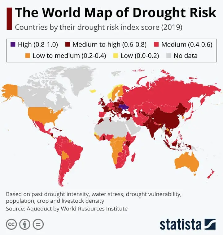 Wereldkaart van droogterisico.