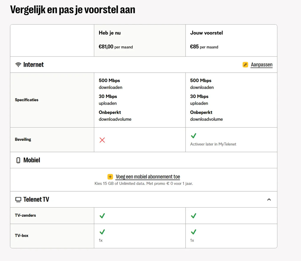 Hey, betaal anders
            4 euro per maand meer, om later beveiling te activeren in My Telenet!
